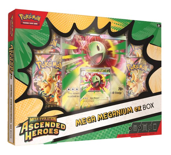 Pokémon Kaarten - Mega Evolution - Ascended Heroes - Mega Meganium EX Box - Booster Bundle - 42 Kaarten Totaal - 4x Booster Packs Ascended Heroes + 1x Foil Promo Kaart + 1x Supergrote Promokaart van Mega Meganium EX - TCG - Cards - Speelgoed - Pack