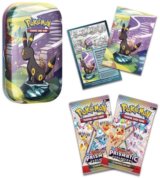 Pokémon Kaarten - Prismatic Evolutions - Umbreon Tin - 20 Kaarten Totaal - 2x Booster Pack + Bewaardoosje + Art Cart + Eevee Coin - Scarlet and Violet - Pokemon Cards - TCG - Box - Bundle - Pokemon Speelgoed - Scarlet en Violet - Prismatic Evolution
