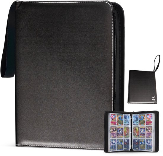 Verzamelmap 900 kaarten – 9 pocket – binder map met ritssluiting – 50 pagina’s – Zwart – Geschikt voor Pokemon kaarten