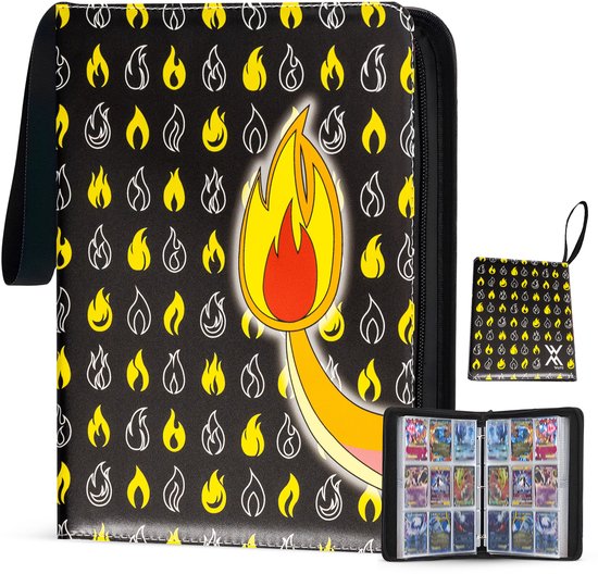 Verzamelmap 900 kaarten – 9 pocket – binder map met ritssluiting – 50 pagina’s – Zwart/Geel – Geschikt voor Pokemon kaarten