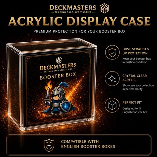 Deckmasters® Booster Box Display Case – Acryl Beschermdoos geschikt voor Sealed booster box – UV & Stof Bescherming – Geschikt voor Standaard Pokemon Engelse Booster Box – Magnetische sluiting