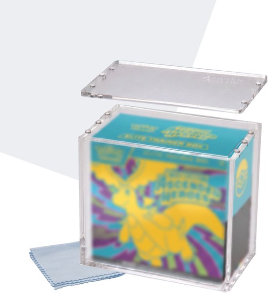 Acrythic ETB Acryl Case - Geschikt Voor Pokemon Elite Trainer Box - 99% UV Protectie - Sterke Magneetsluiting - Met Schoonmaakdoekje - Transparante TCG Beschermbox Met Afgeronde Hoeken